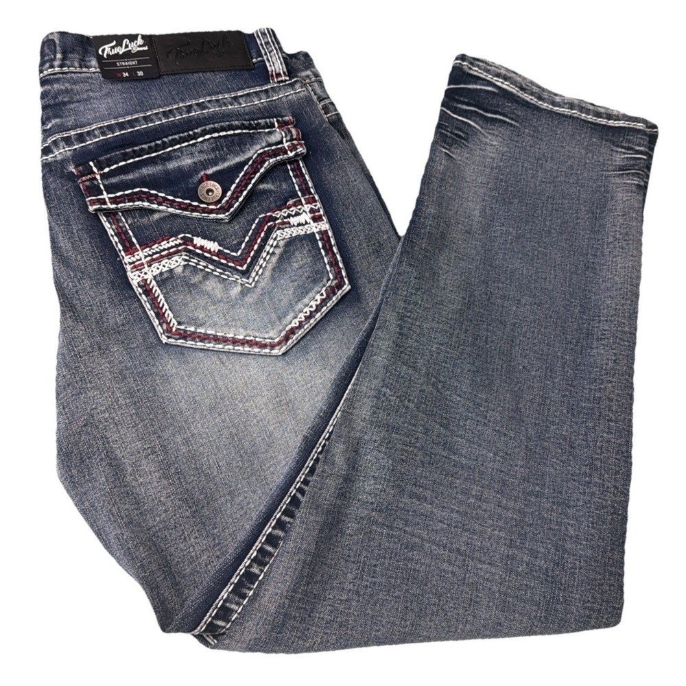 True Luck Men's Classic Stretch Blue Jeans Size 34x32 New